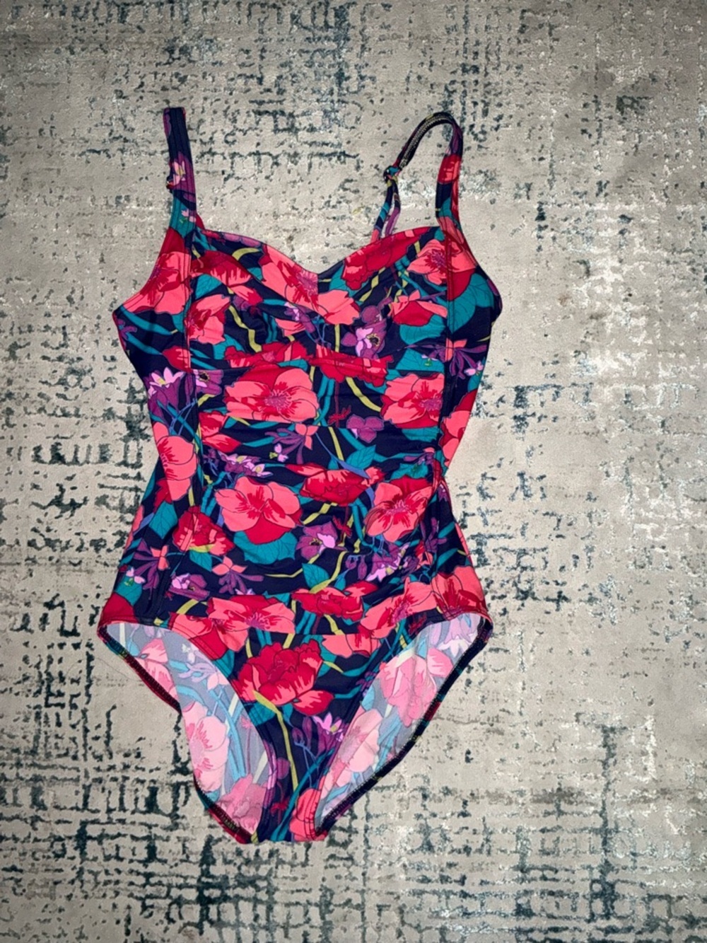 Lands End Floral One-Piece Swimsuit in Navy, Pink & Teal